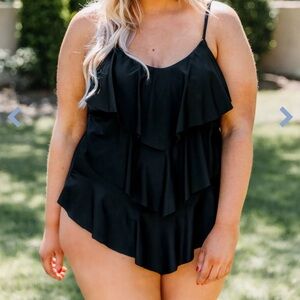 Black one piece swimsuit from Chic Soul.
